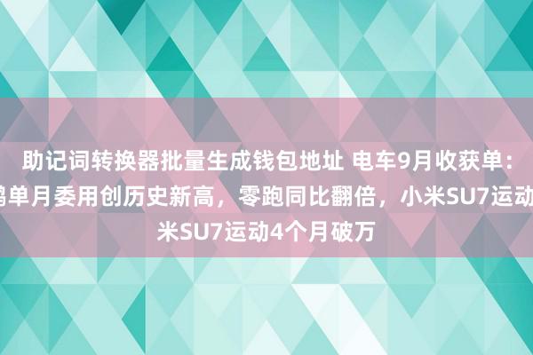 助记词转换器批量生成钱包地址 电车9月收获单：理思、小鹏单月委用创历史新高，零跑同比翻倍，小米SU7运动4个月破万